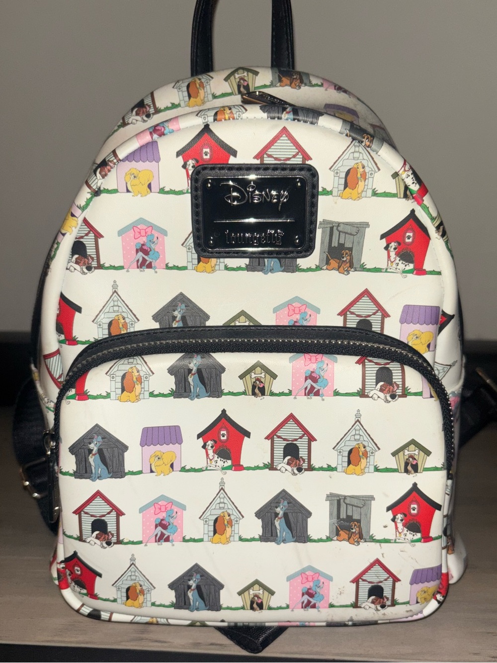 Loungefly White Disney Puppies Mini Backpack with Colorful Doghouse Print